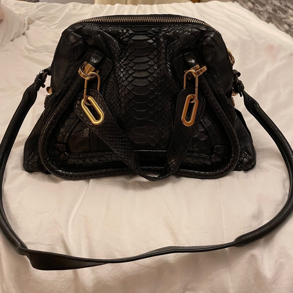 Chloé Medium Python Paraty Satchel Purse in Black